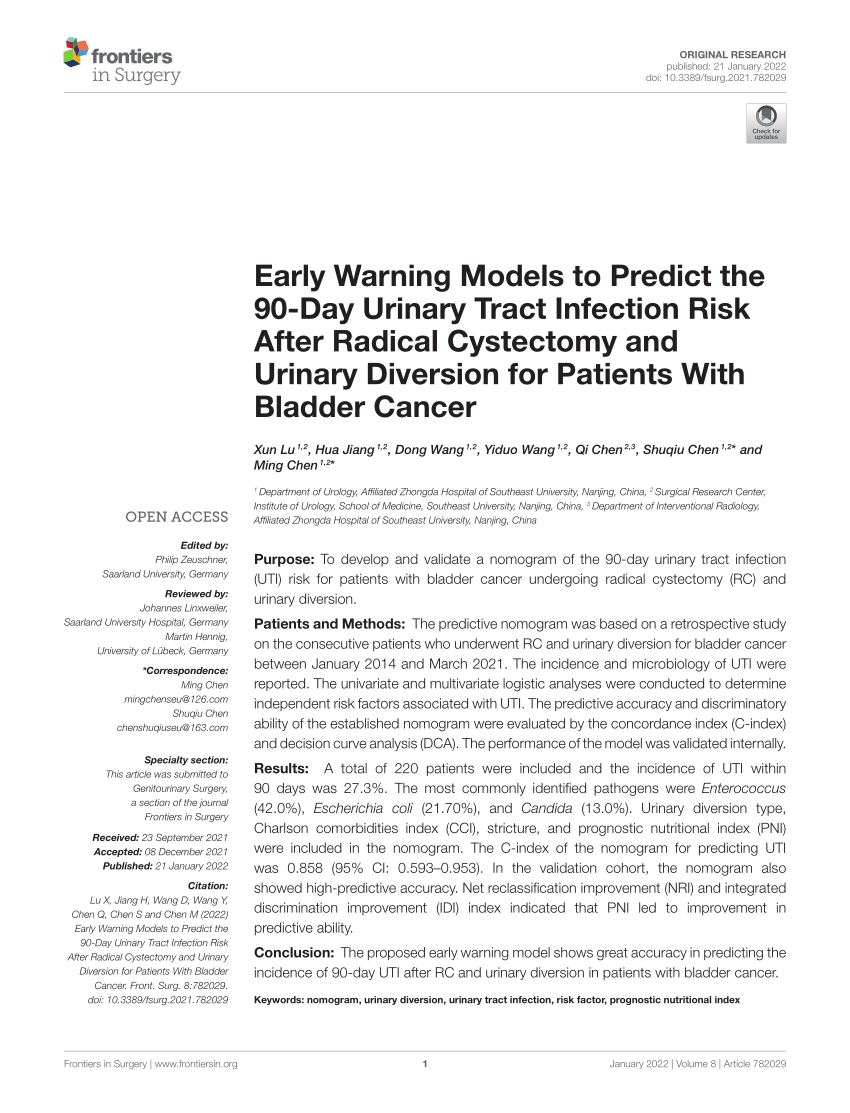 Pdf Early Warning Models To Predict The 90 Day Urinary Tract Infection Risk After Radical 1673