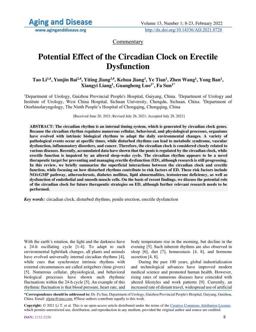 PDF Potential Effect of the Circadian Clock on Erectile Dysfunction