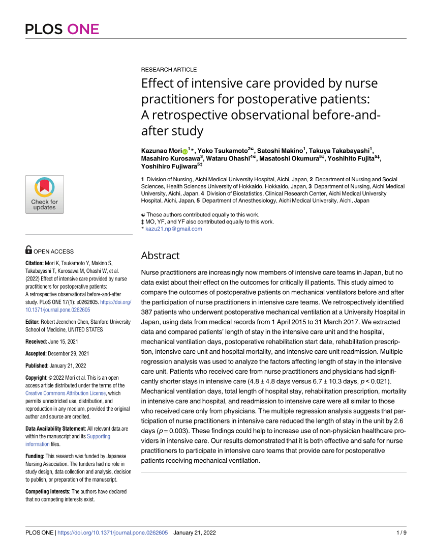 Pdf Effect Of Intensive Care Provided By Nurse Practitioners For Postoperative Patients A 8431