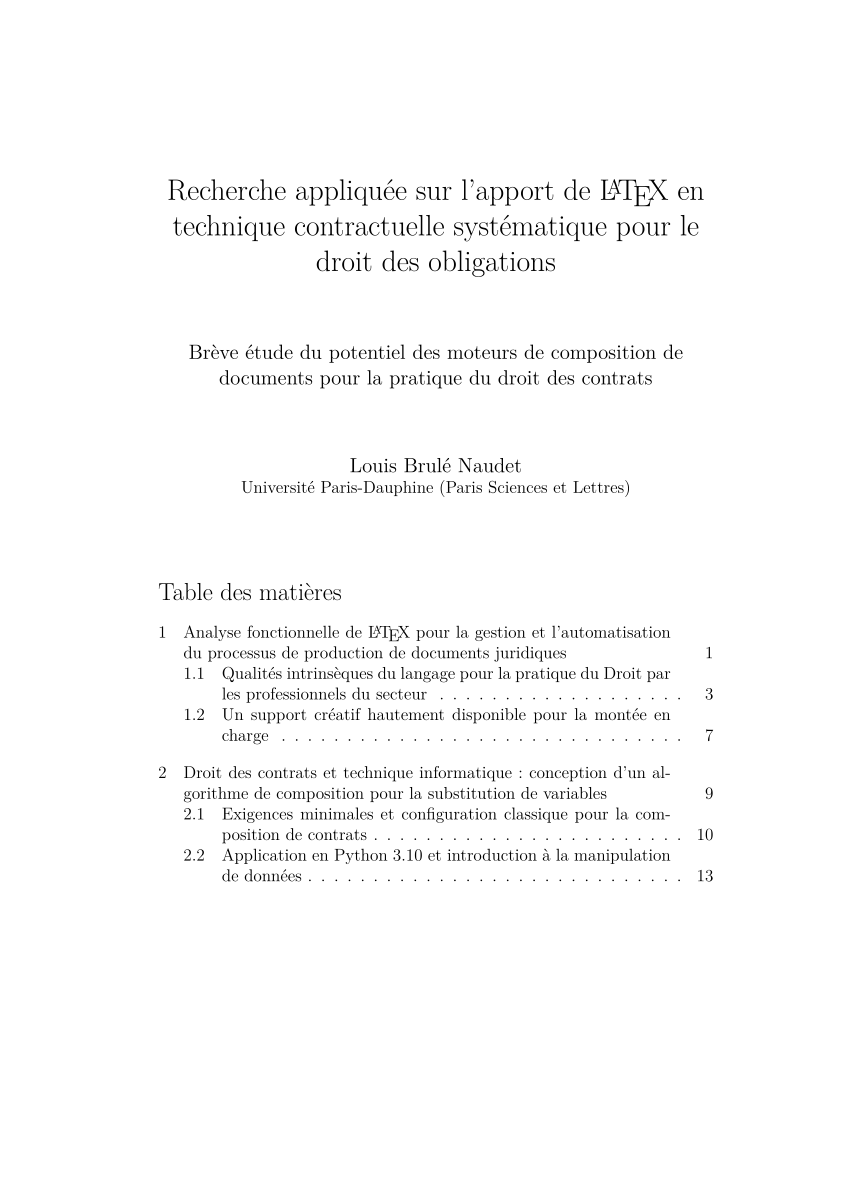 Pdf Recherche Appliquee Sur L Apport De Latex En Technique Contractuelle Systematique Pour Le Droit Des Obligations