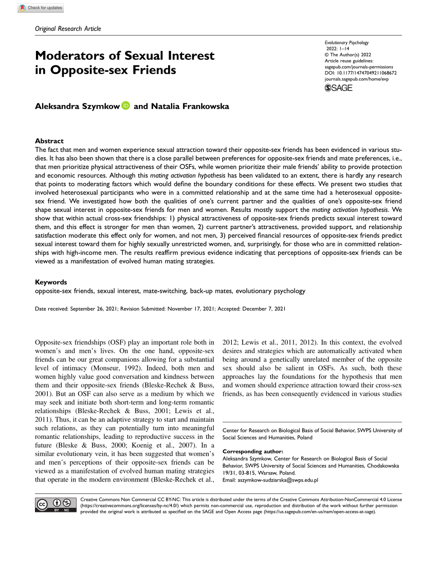 PDF) Moderators of Sexual Interest in Opposite-sex Friends