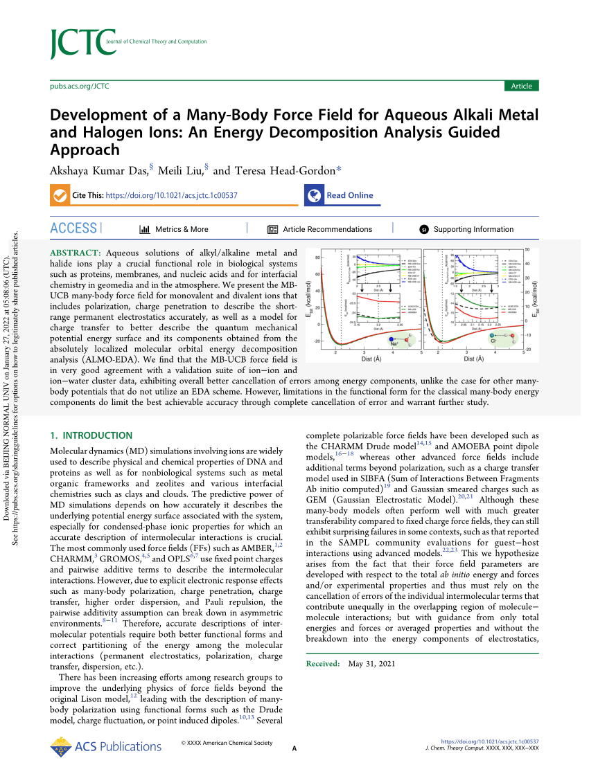 PDF) Development of a Many-Body Force Field for Aqueous Alkali 