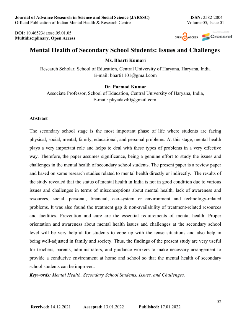 research paper on mental health of students