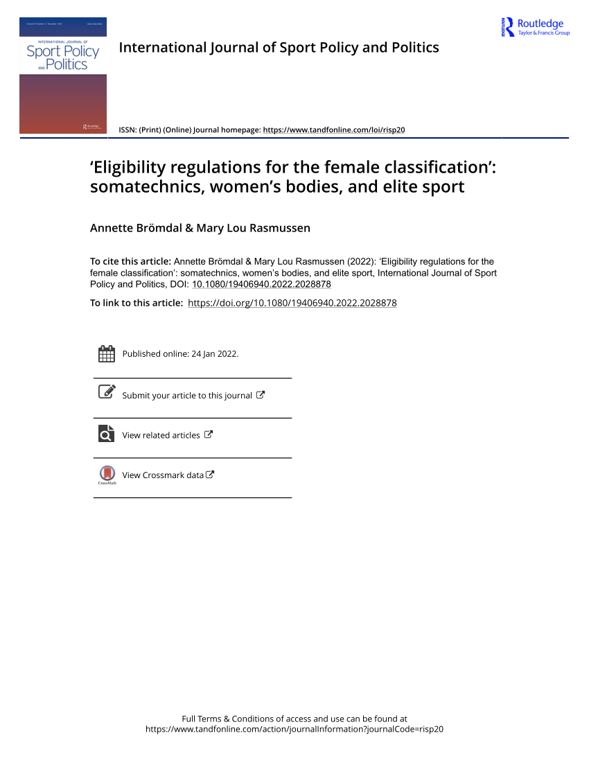 PDF) 'Eligibility regulations for the female classification': somatechnics,  women's bodies, and elite sport 