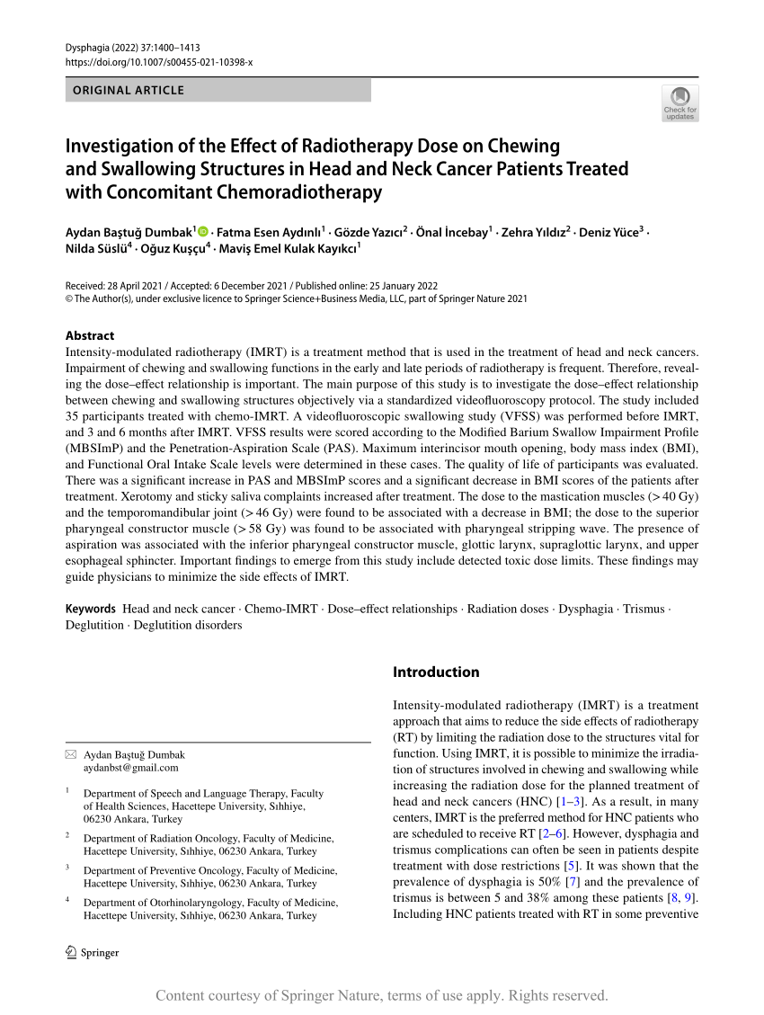 Investigation of the Effect of Radiotherapy Dose on Chewing and  