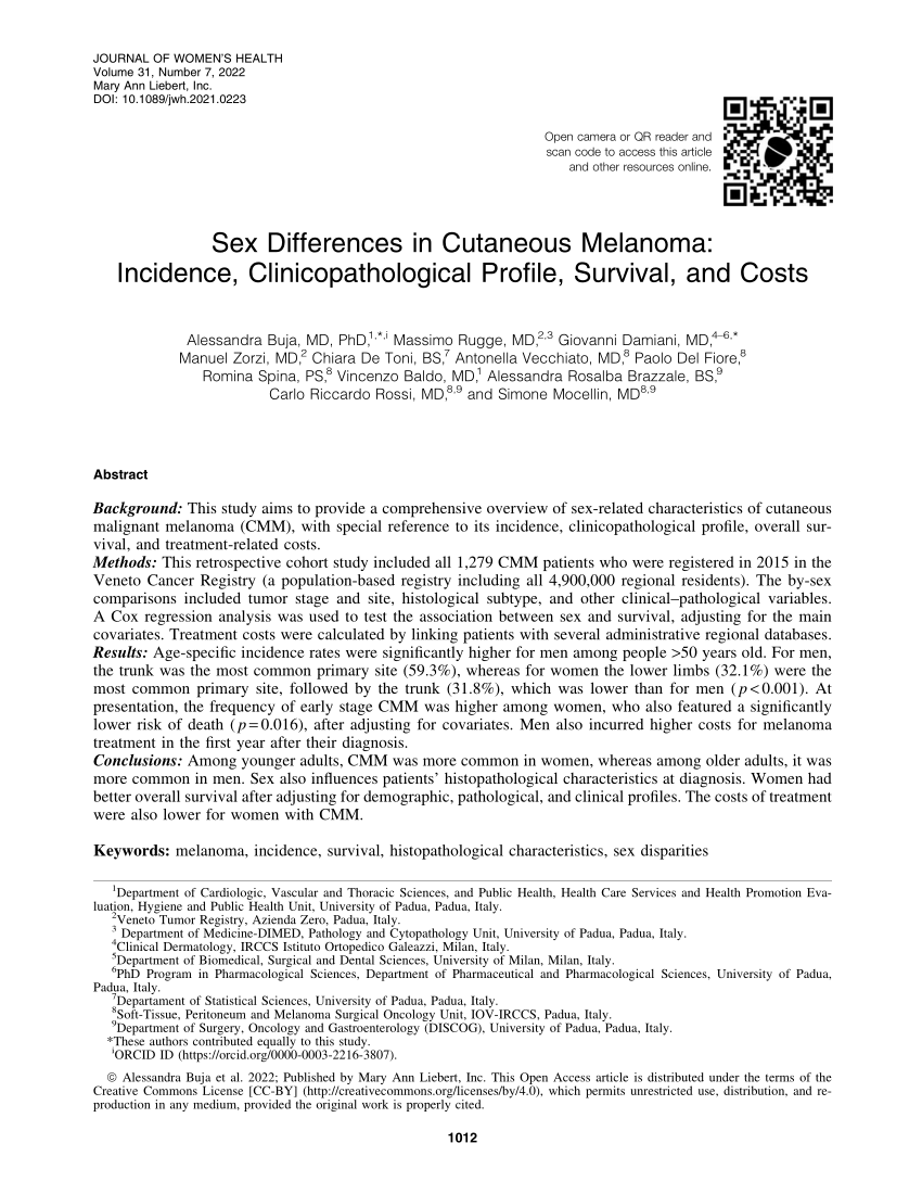 Pdf Sex Differences In Cutaneous Melanoma Incidence Clinicopathological Profile Survival 6866