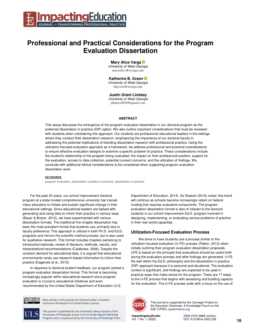 dissertation on program evaluation