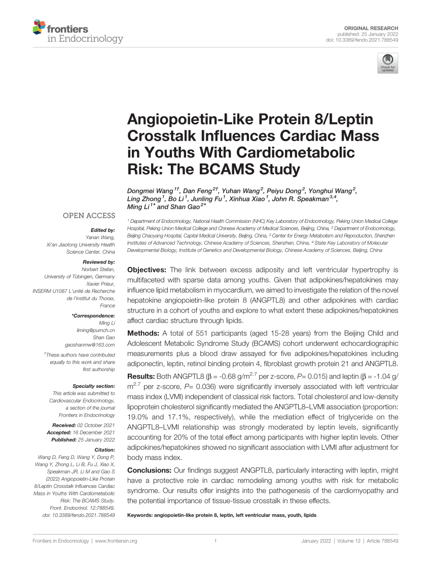 PDF) Angiopoietin-Like Protein 8/Leptin Crosstalk Influences 