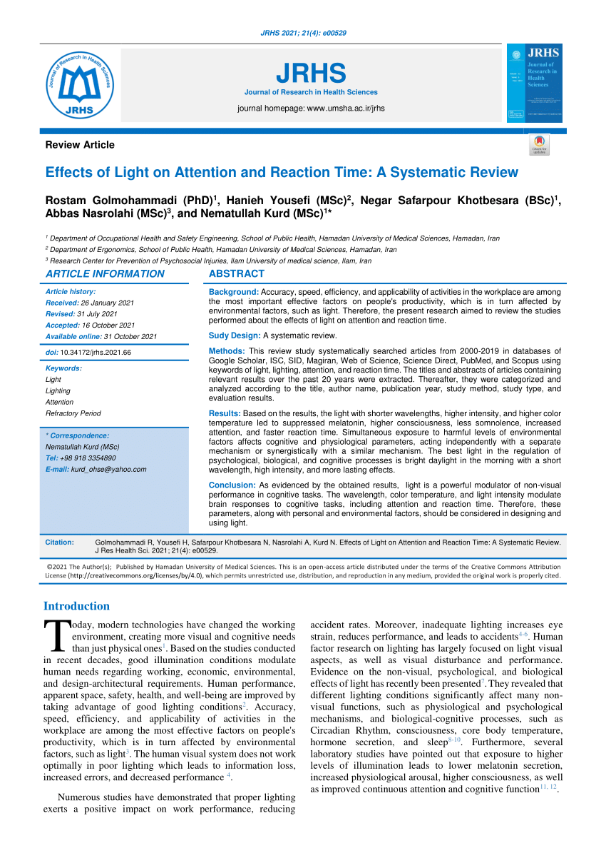 a literature review of reaction time