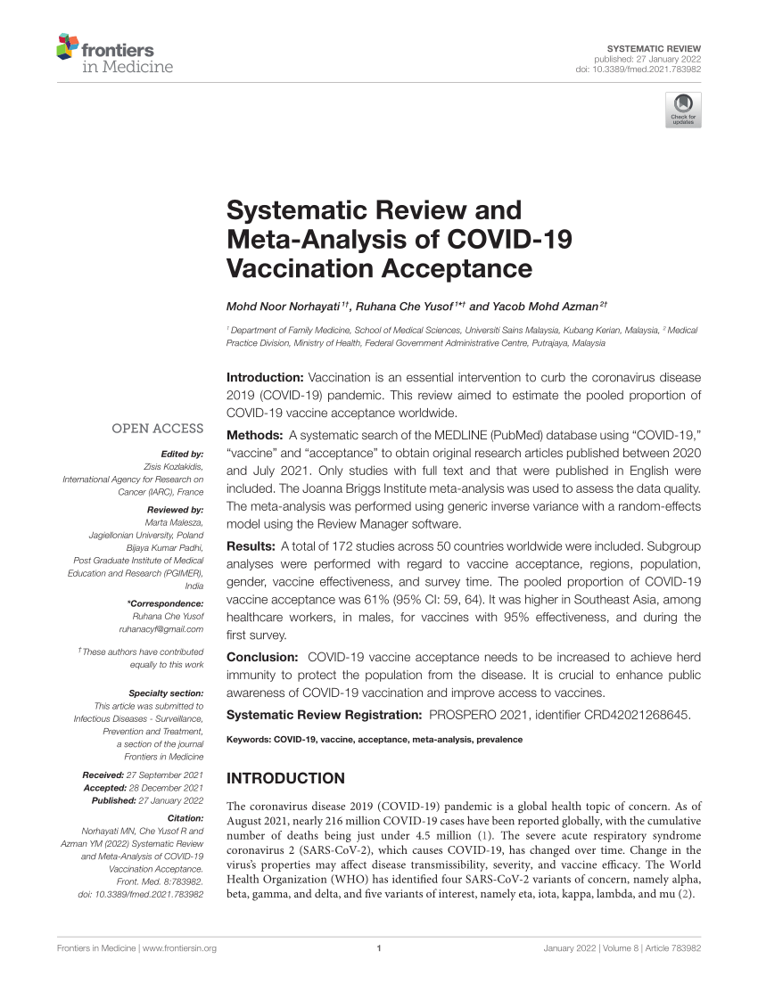 Pdf Systematic Review And Meta Analysis Of Covid 19 Vaccination Acceptance