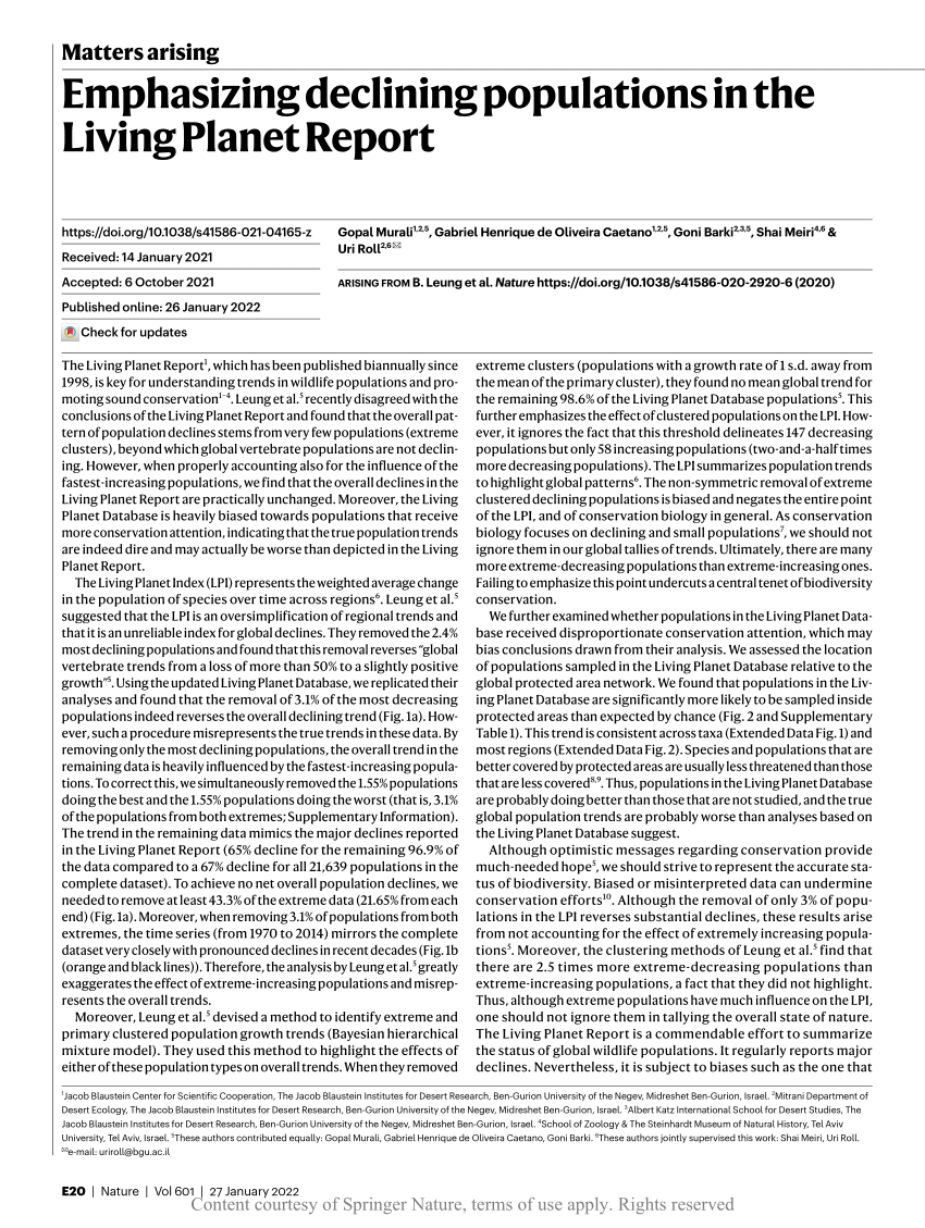 Reply to Emphasizing declining populations in the Living Report