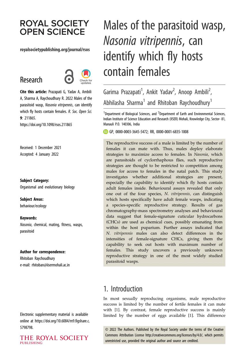 PDF Males of the parasitoid wasp Nasonia vitripennis can  