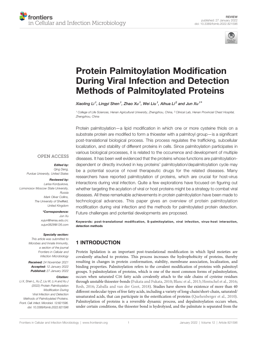 PDF) Protein Palmitoylation Modification During Viral Infection 