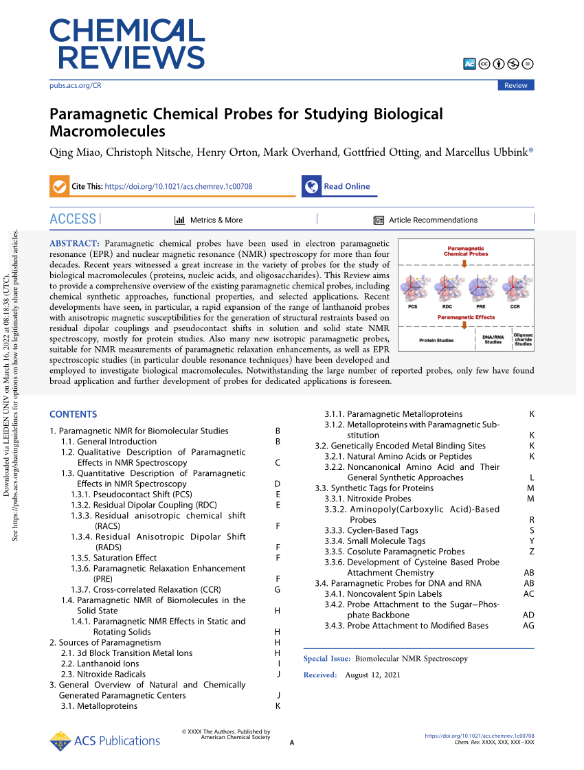 PDF) Paramagnetic Chemical Probes for Studying Biological 