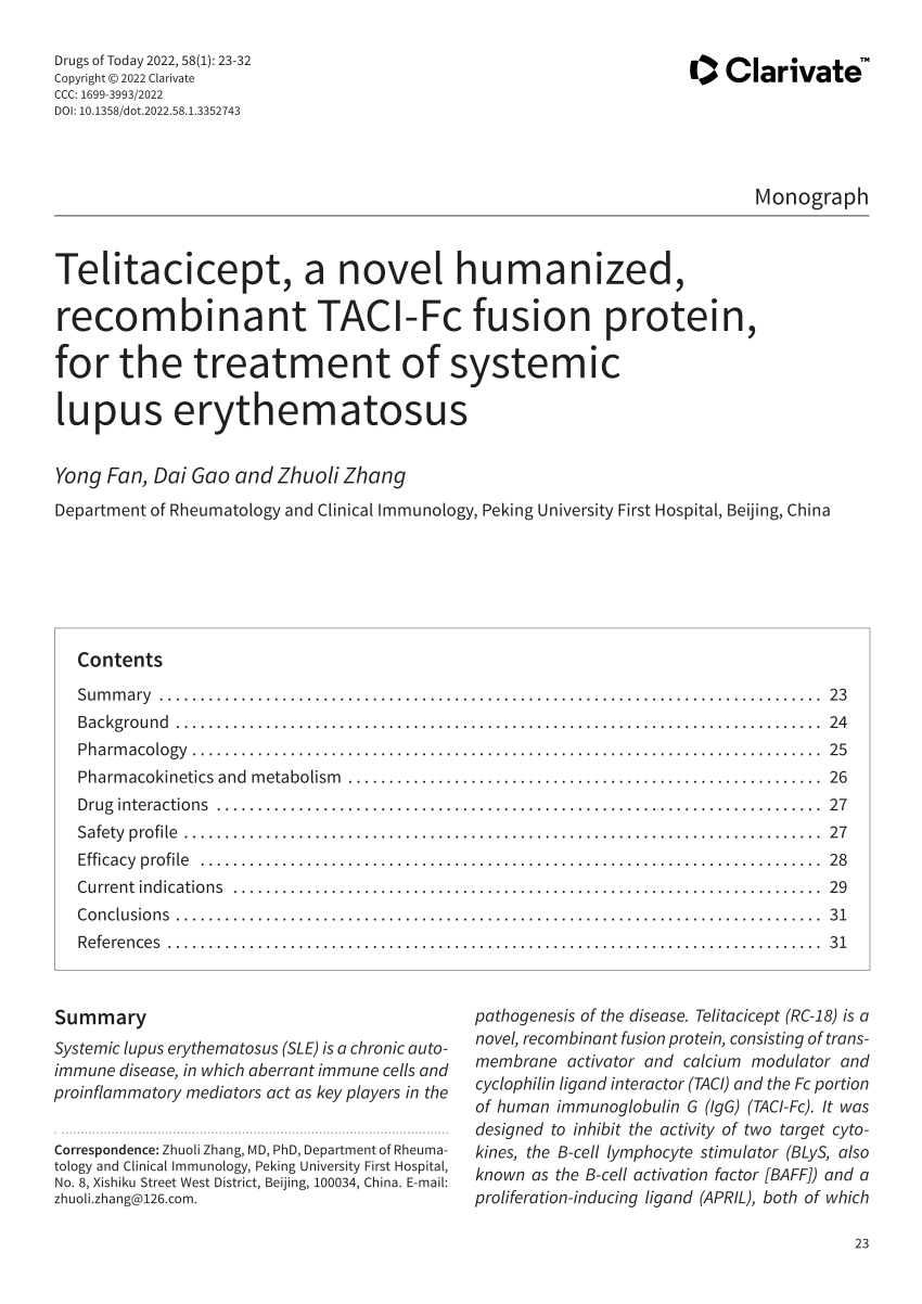 Pdf Telitacicept A Novel Humanized Recombinant Taci Fc Fusion Protein For The Treatment Of 0683