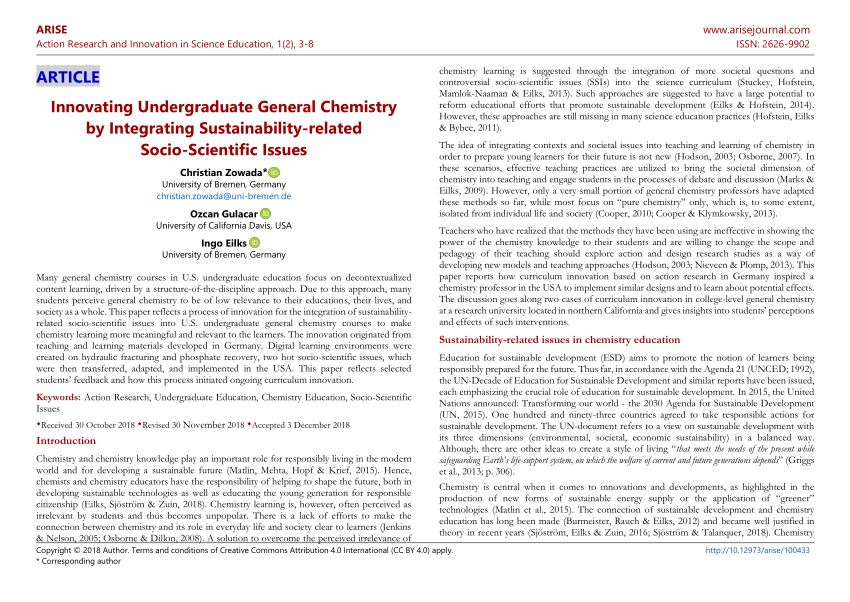 Pdf Innovating Undergraduate General Chemistry By Integrating