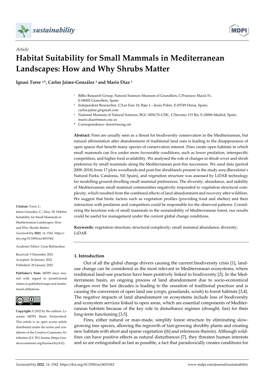 (PDF) Habitat Suitability for Small Mammals in Mediterranean Landscapes