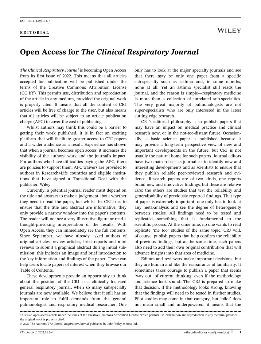 (PDF) Open Access for The Clinical Respiratory Journal