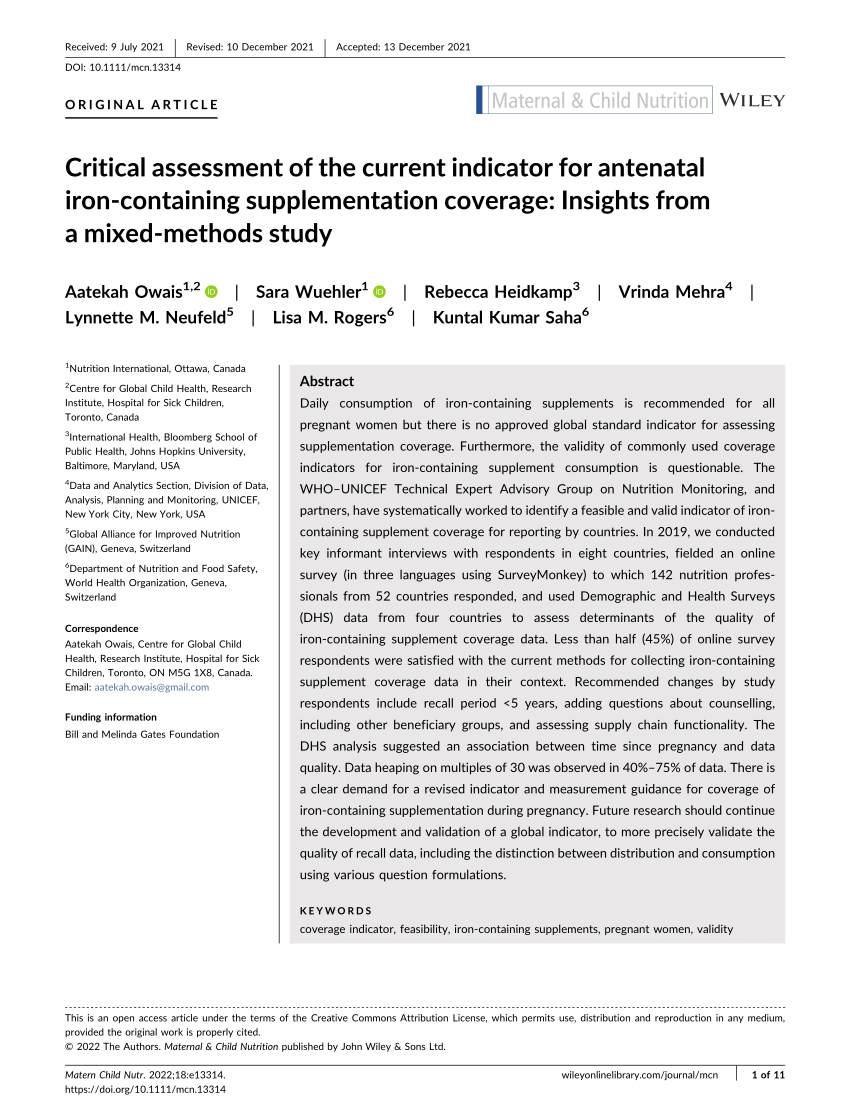 Frontiers  Coverage of antenatal iron-folic acid and calcium