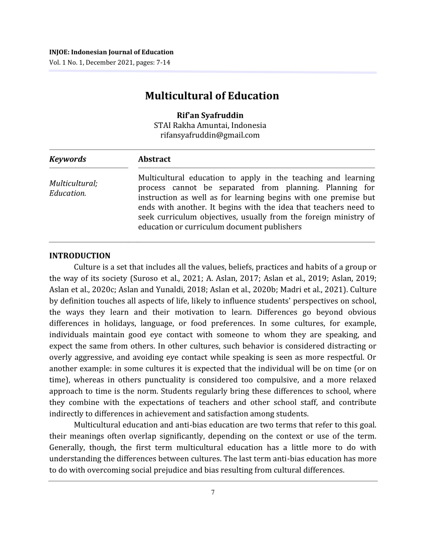 concept paper about multicultural education