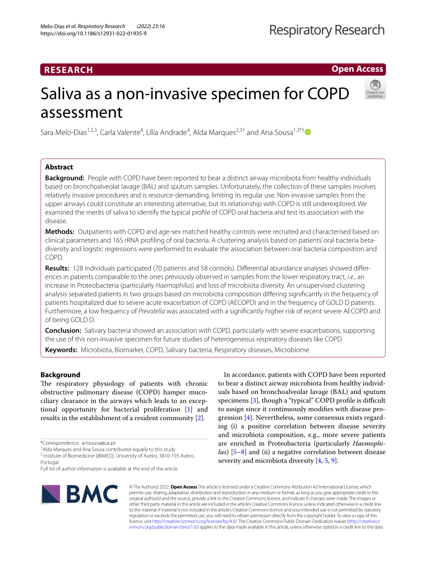 PDF) Saliva as a non-invasive specimen for COPD assessment