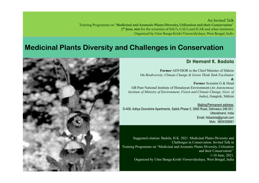 Pdf Medicinal Plants Diversity And Challenges In Conservation