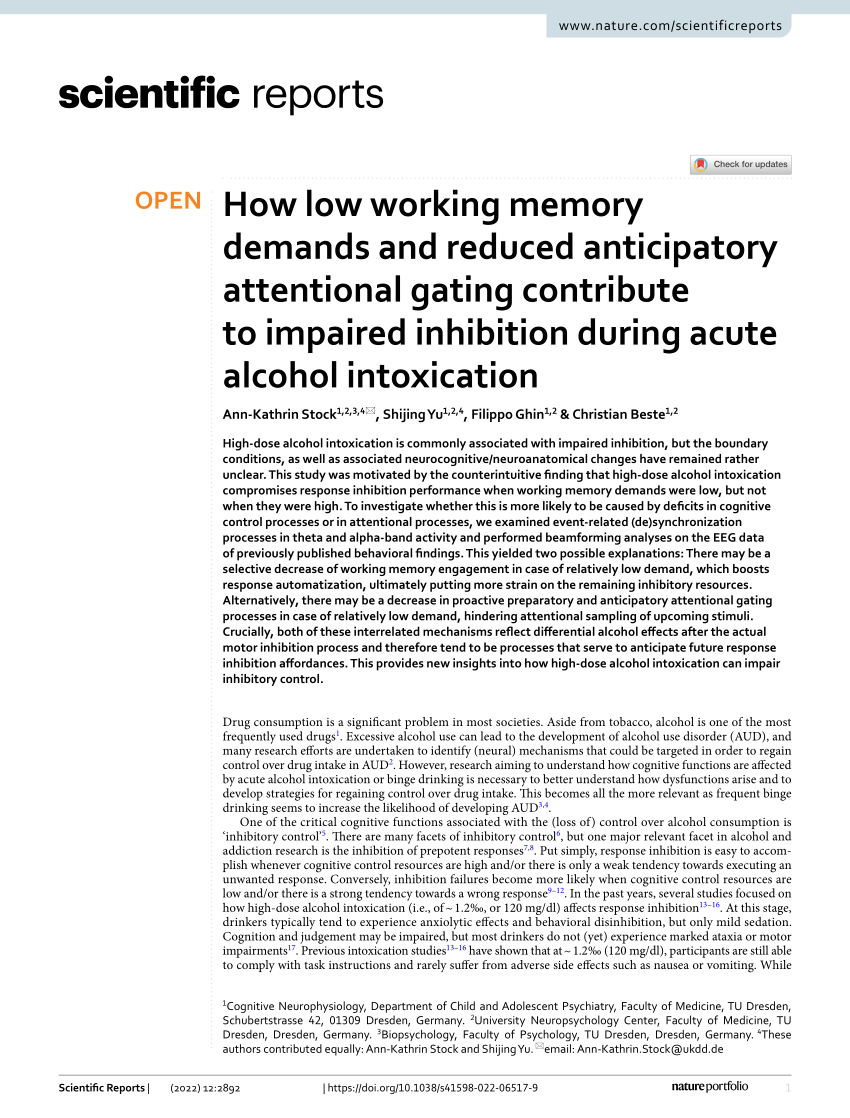 PDF) How low working memory demands and reduced anticipatory attentional gating contribute to impaired inhibition during acute alcohol intoxication picture