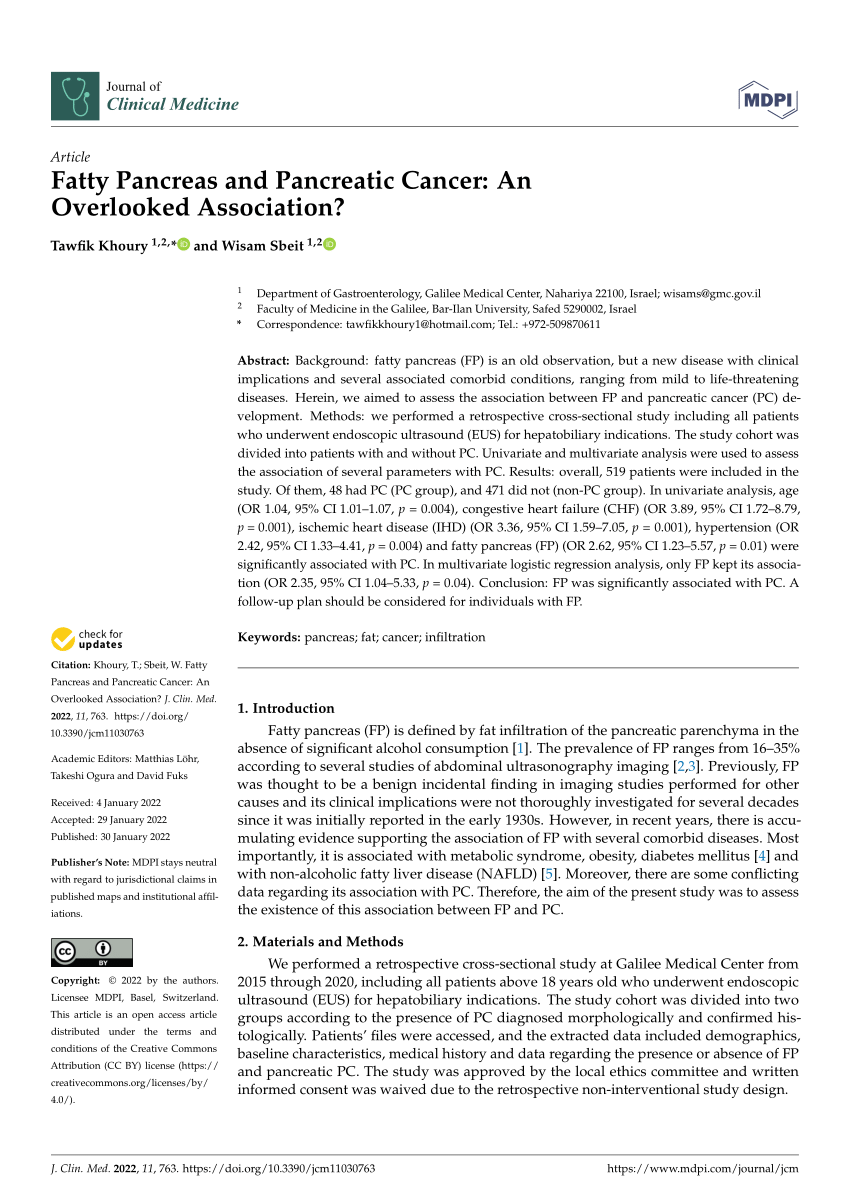 Pdf Fatty Pancreas And Pancreatic Cancer An Overlooked Association