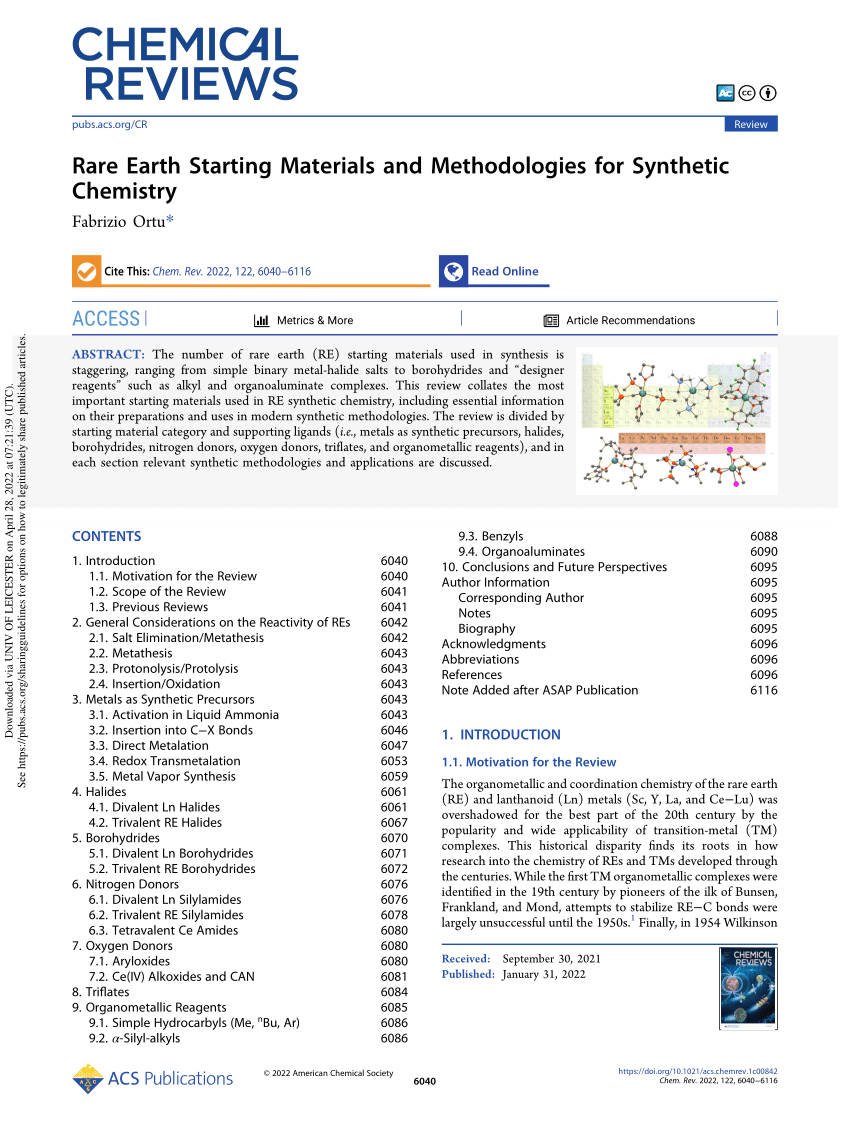 PDF) Rare Earth Starting Materials and Methodologies for Synthetic 