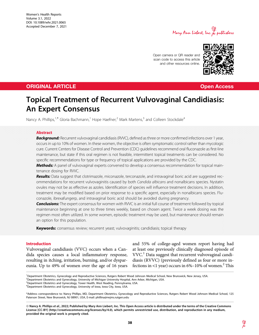 Pdf Topical Treatment Of Recurrent Vulvovaginal Candidiasis An Expert Consensus 