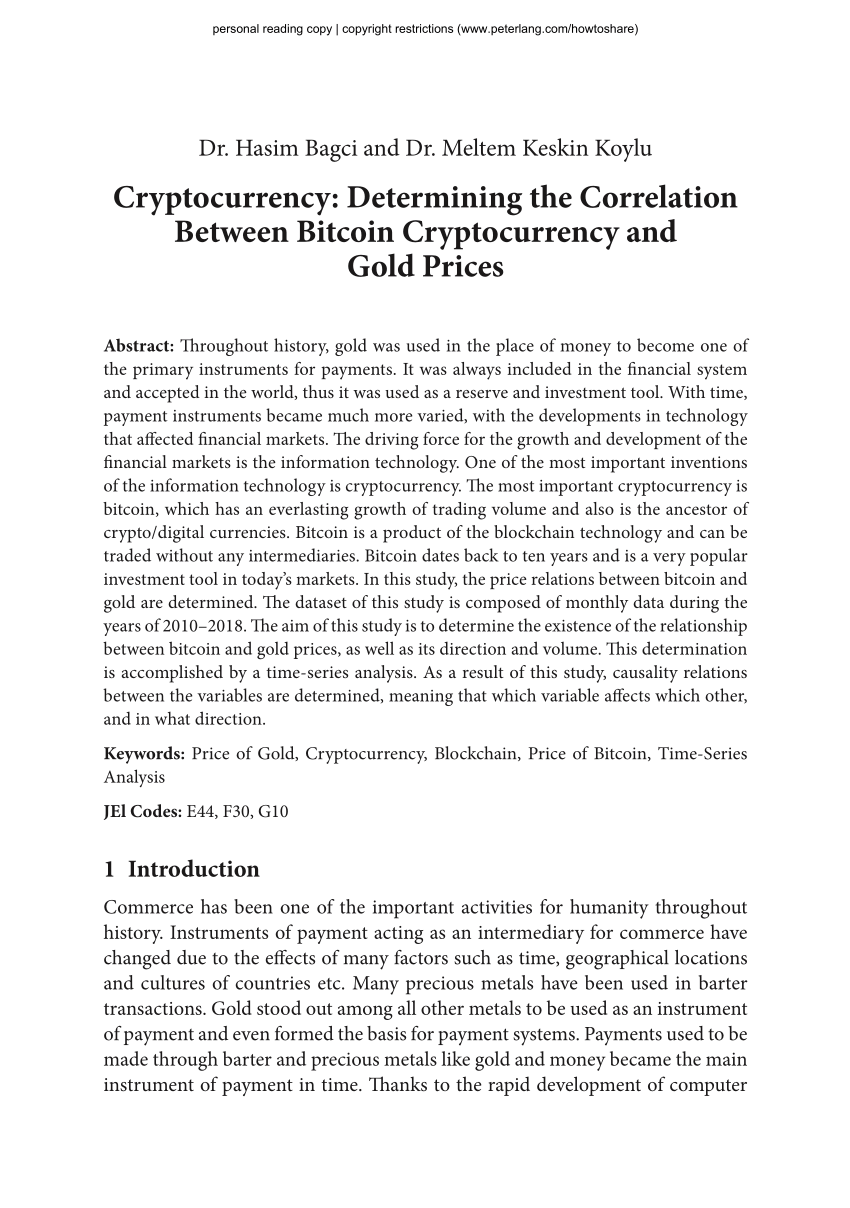 PDF) Cryptocurrency: Determining the Correlation Between Bitcoin  Cryptocurrency and Gold Prices