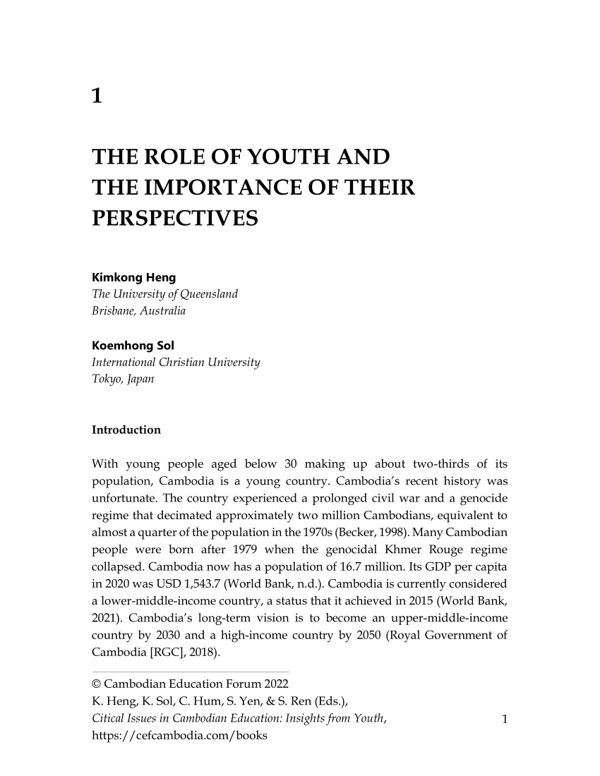 Pdf The Role Of Youth And The Importance Of Their Perspectives