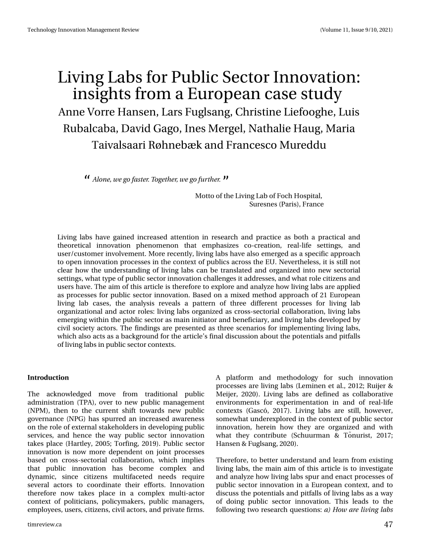 Frontiers  Innovation through the Quintuple Helix in living labs: lessons  learned for a transformation from lab to ecosystem