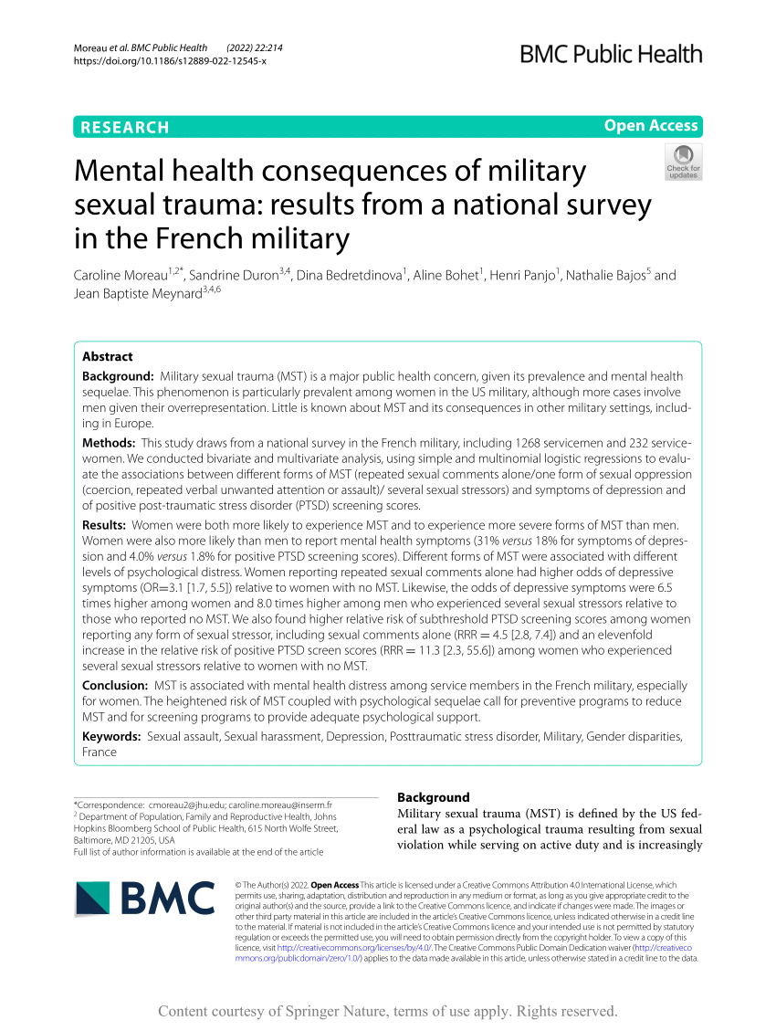 PDF Mental health consequences of military sexual trauma results