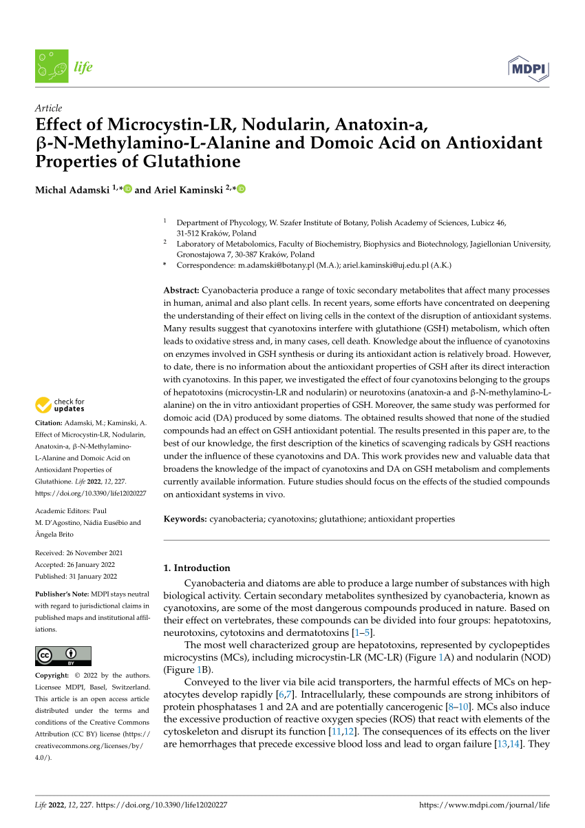 (PDF) Effect of Microcystin-LR, Nodularin, Anatoxin-a, β-N-Methylamino