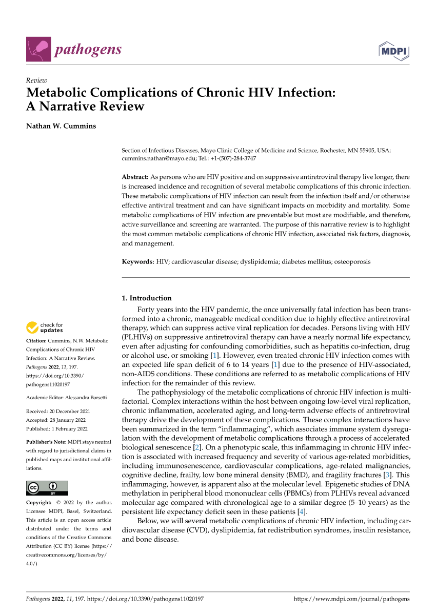 Pdf Metabolic Complications Of Chronic Hiv Infection A Narrative Review