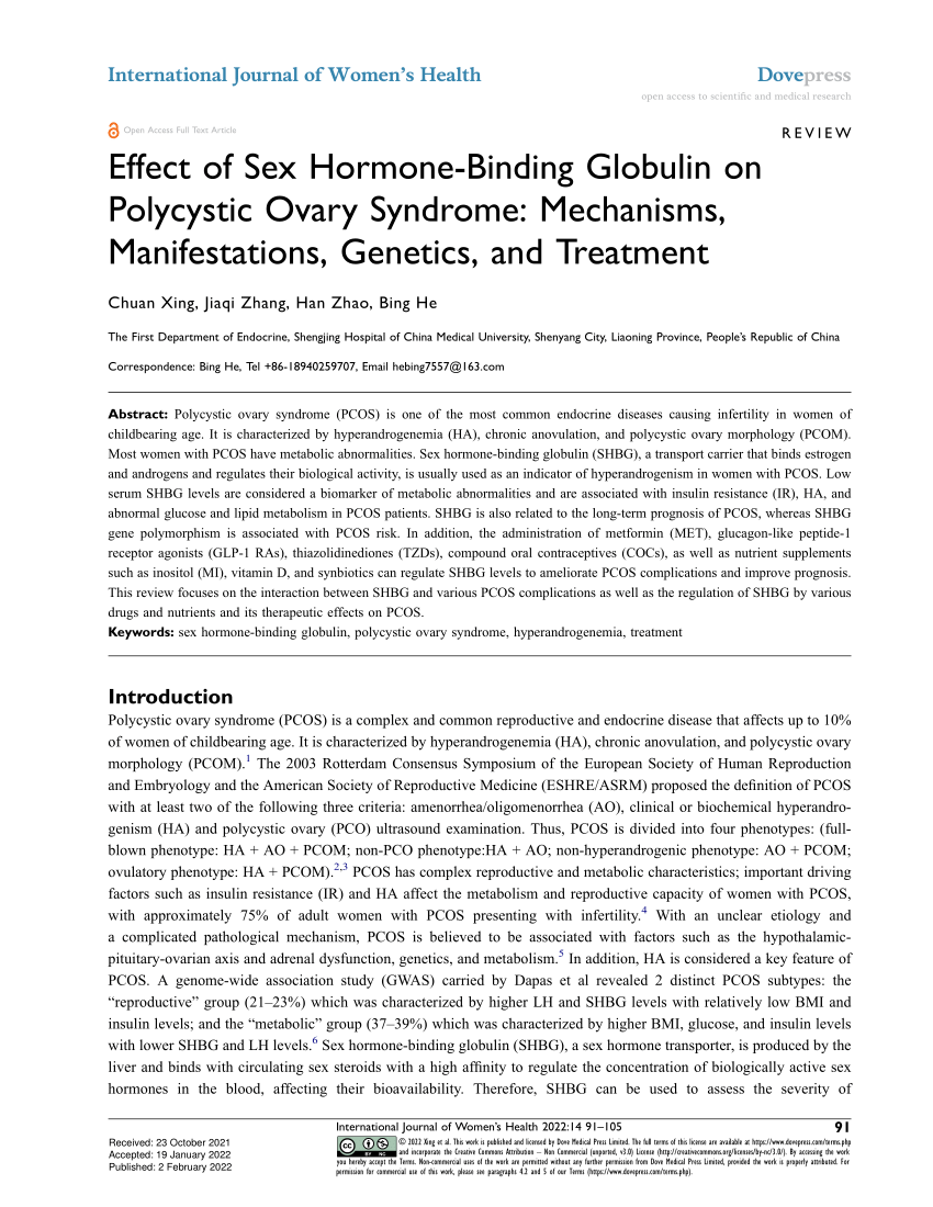 Pdf Effect Of Sex Hormone Binding Globulin On Polycystic Ovary 6641
