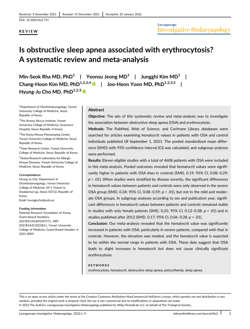 PDF Is obstructive sleep apnea associated with erythrocytosis A  