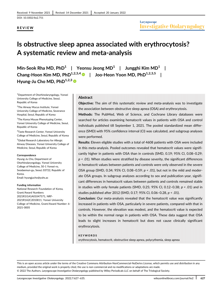 PDF Is obstructive sleep apnea associated with erythrocytosis A  