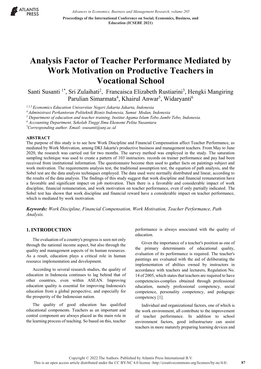 PDF) Analysis Factor of Teacher Performance Mediated by Work Motivation on  Productive Teachers in Vocational School