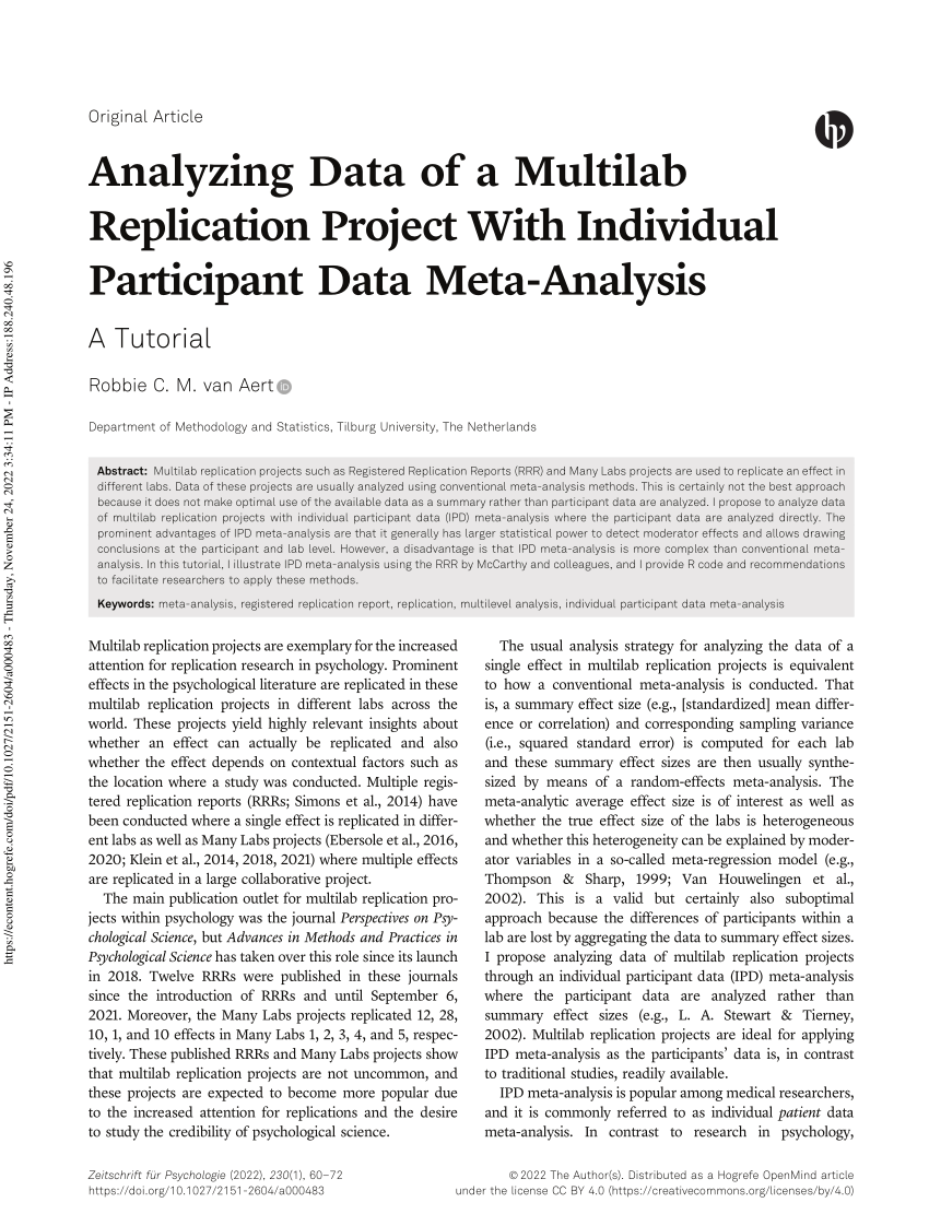 Pdf Analyzing Data Of A Multilab Replication Project With Individual Participant Data Meta 3911