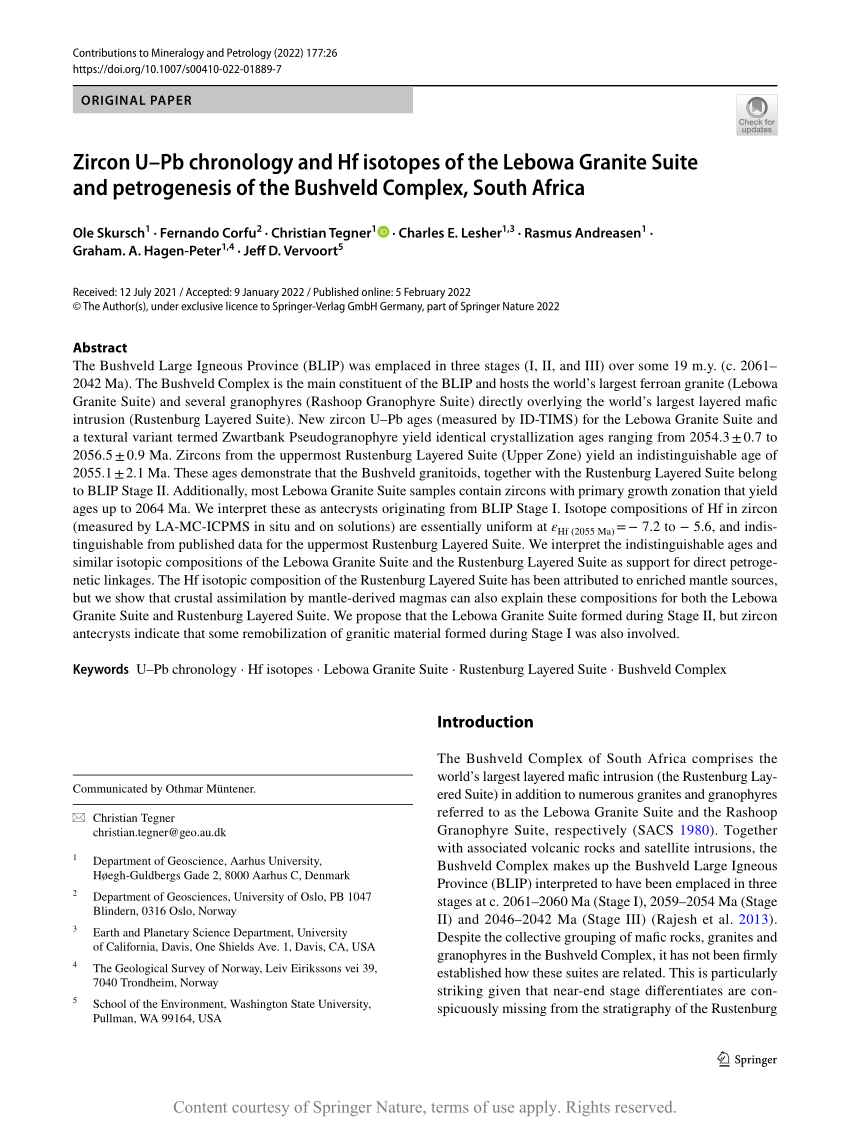 Zircon U–Pb chronology and Hf isotopes of the Lebowa Granite Suite and ...