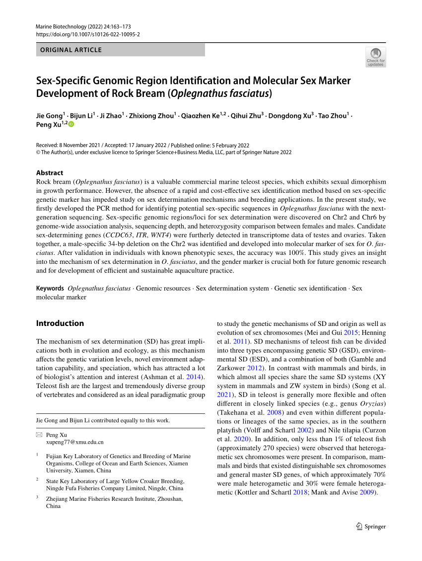 Pdf Sex Specific Genomic Region Identification And Molecular Sex Marker Development Of Rock 0017