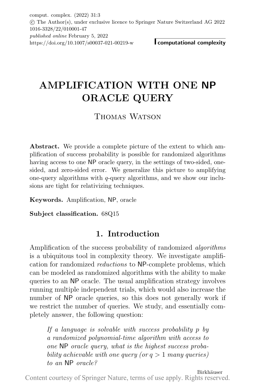 amplification-with-one-np-oracle-query