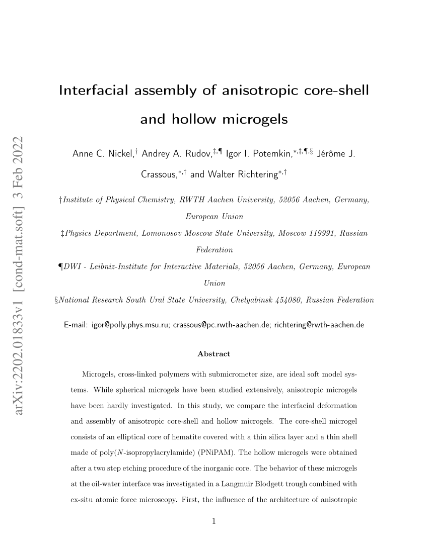 PDF) Interfacial assembly of anisotropic core-shell and hollow 