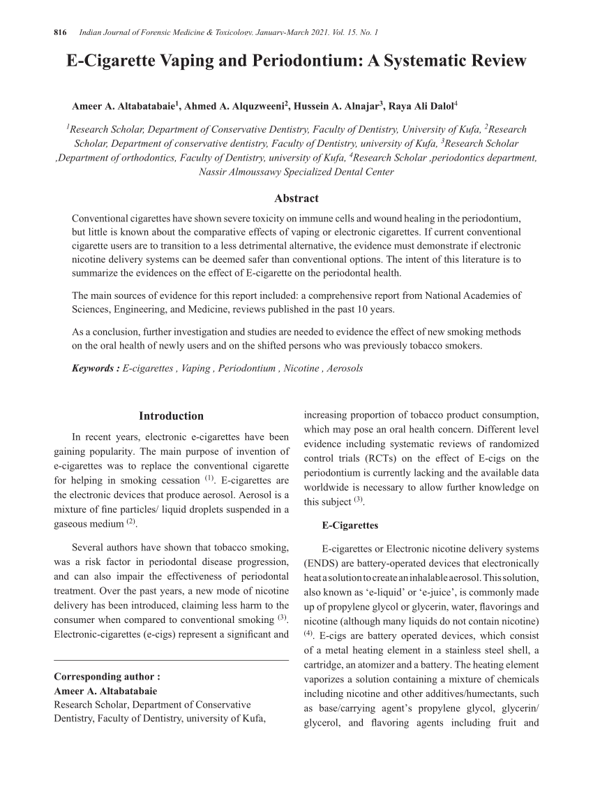 PDF E Cigarette Vaping and Periodontium A Systematic Review