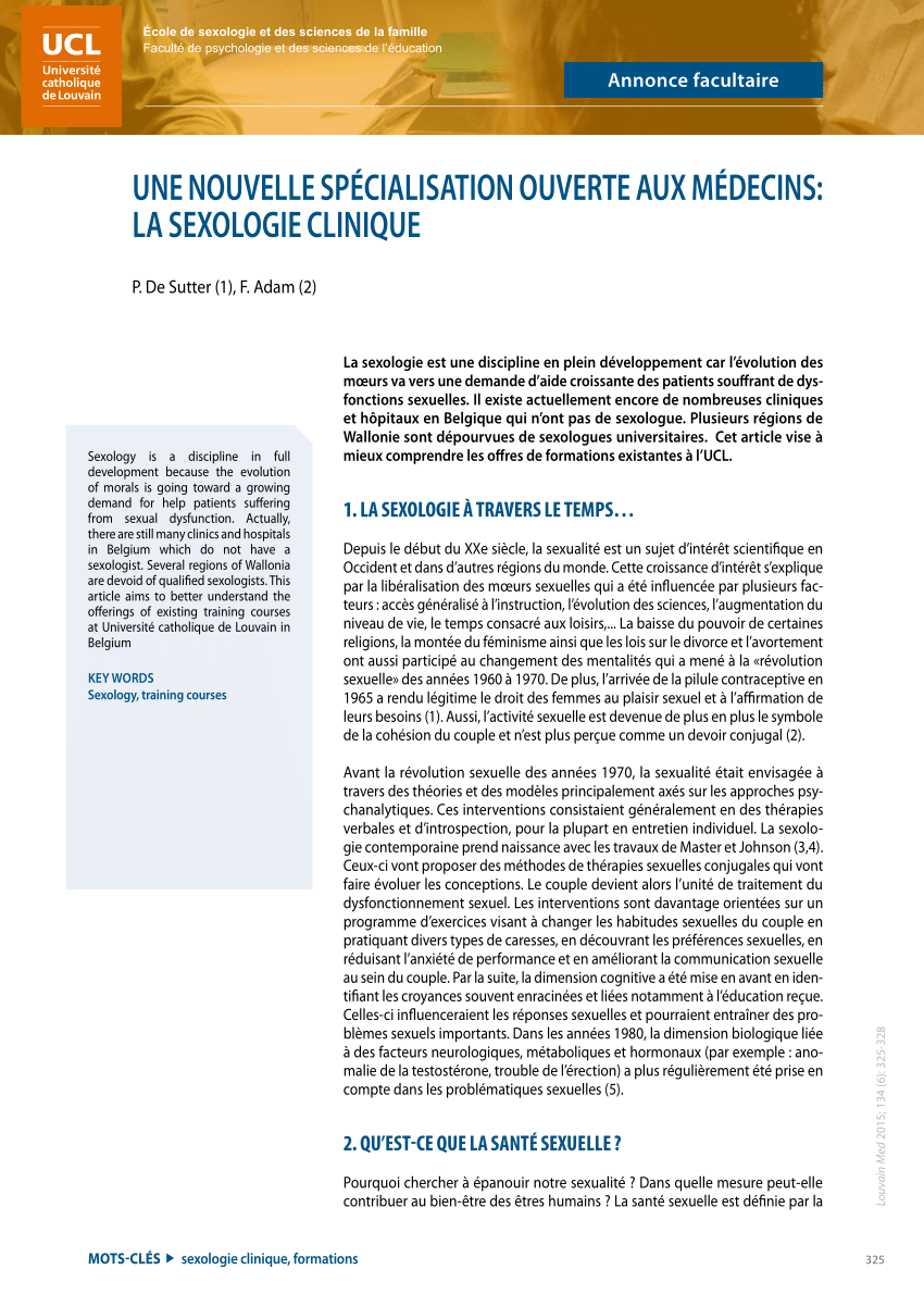 Pdf Une Nouvelle SpÉcialisation Ouverte Aux MÉdecins La Sexologie Clinique 7194