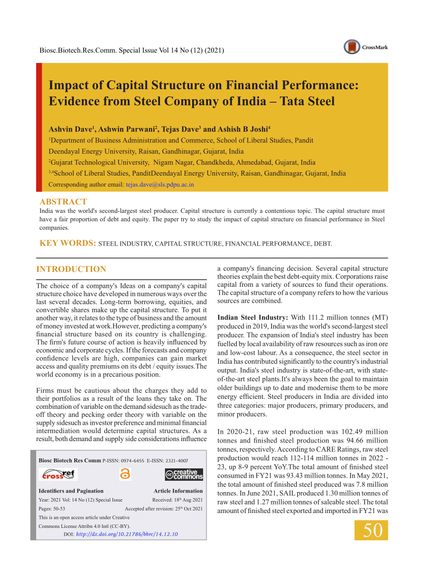 research paper on tata steel company financial performance