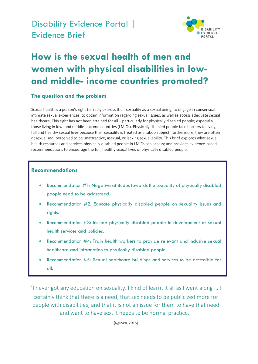 PDF) How is the sexual health of men and women with physical disabilities  in low- and middle-income countries promoted?