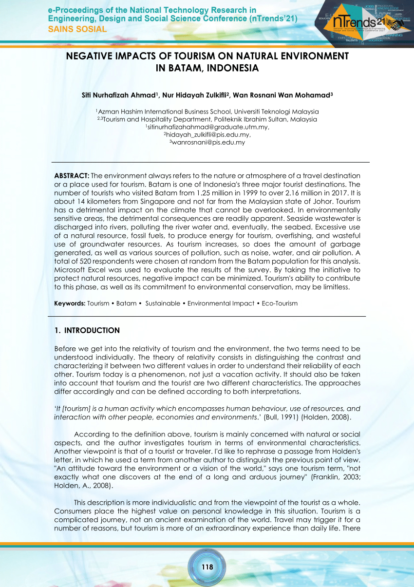 (PDF) NEGATIVE IMPACTS OF TOURISM ON NATURAL ENVIRONMENT IN BATAM